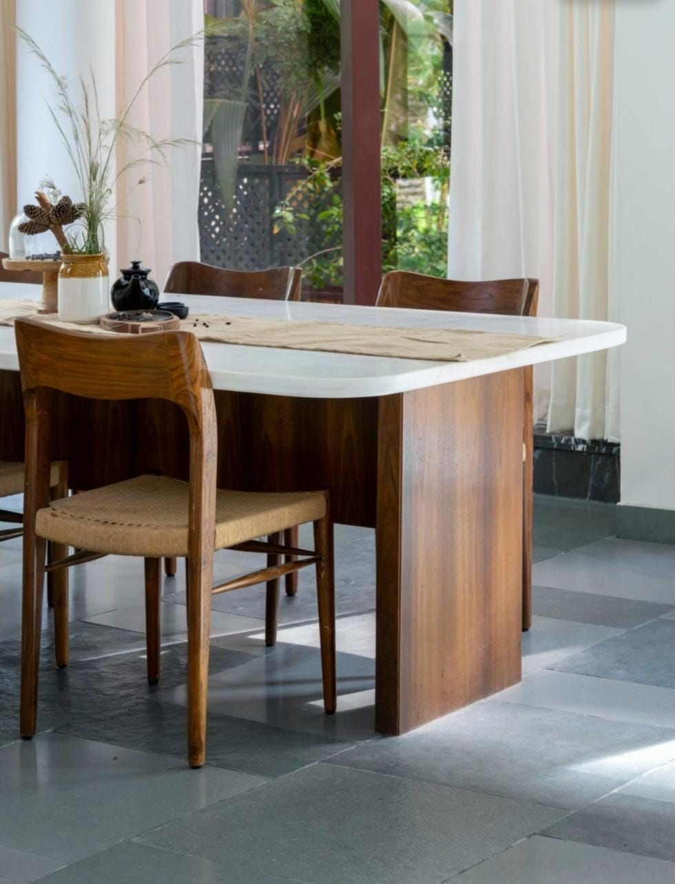Dining table beside the garden