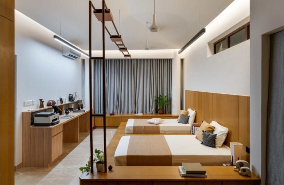 Shared bedroom with built-in desks