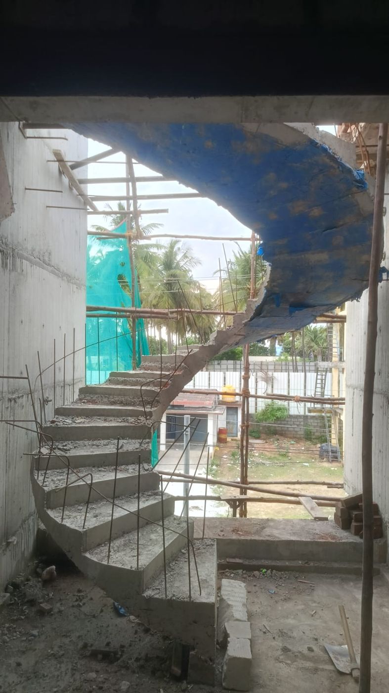 Curved concrete staircase