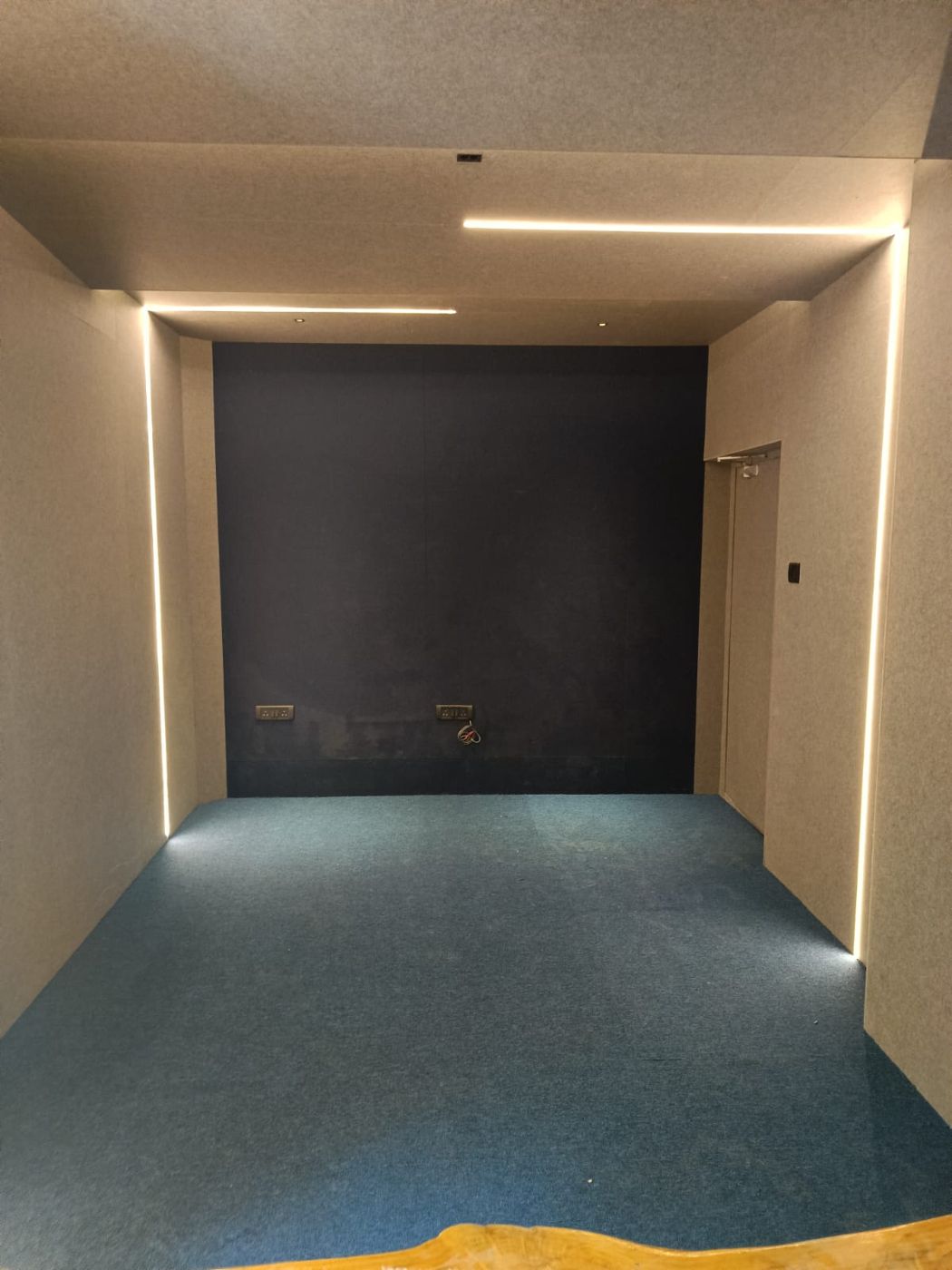 Interior with acoustic panelling